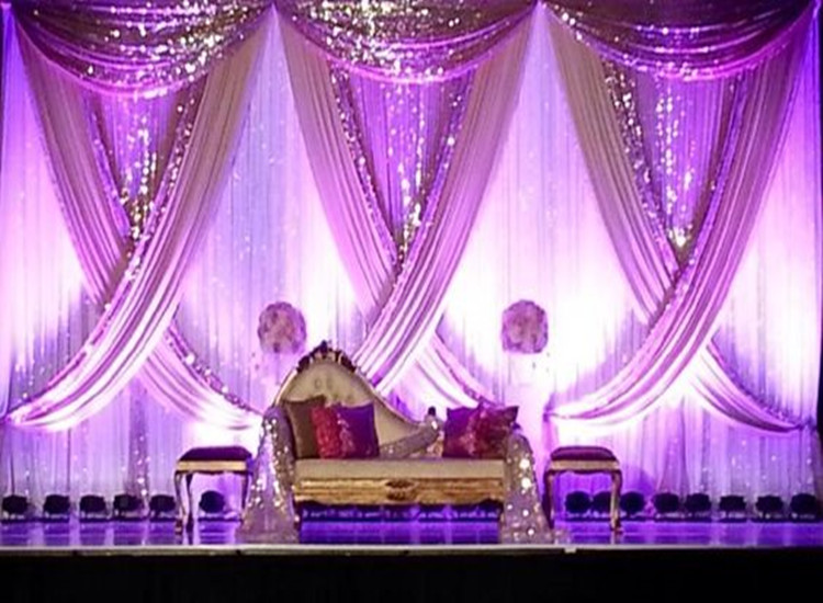 10ft x 20ft White Wedding Backdrop with Shiny Gold Swag Wedding drape and curtain wedding decoration-image-454886056