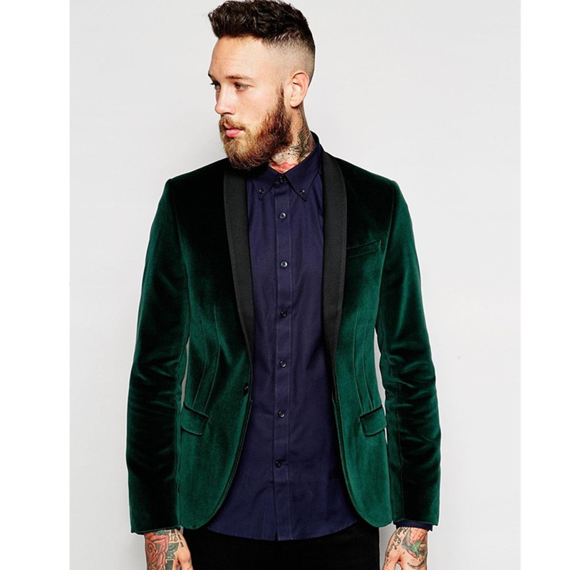 

Green velvet jacket black shawl lapel groom groomsman men suit jacket best man Men's suit 2 piece set (jacket + pants), Color card color