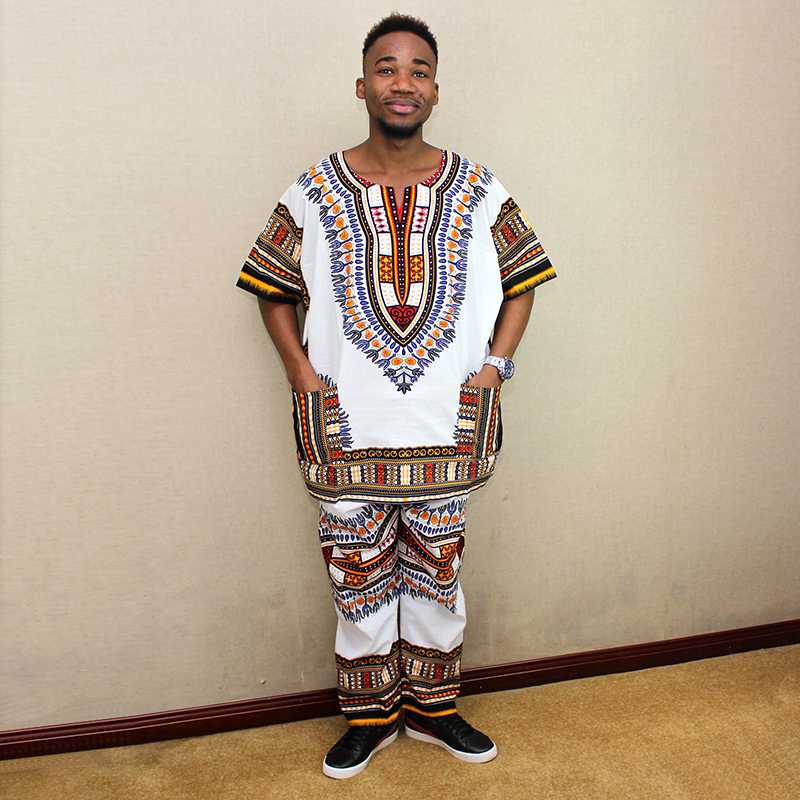 

Nigeria Suit Shirt & Pant White green Two colors Unisex Dashiki Casual Cotton African Clothes