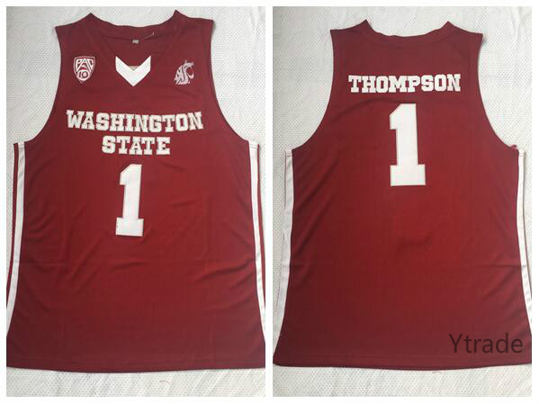 

Thompson Vintage NCAA Klay Washington State Cougars Jerseys Mens Red No.1 Thompson College Basketball Jerseys Shirts Stitched -2XL