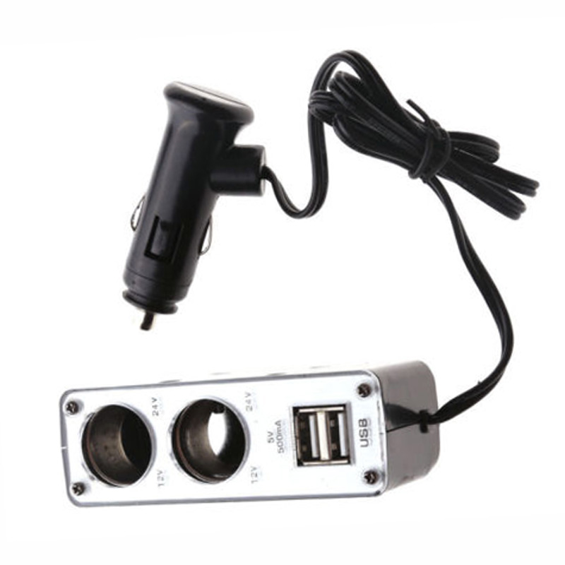 2-USB Port Way Car Cigarette Lighter Power Socket Splitter Charger Adapter-image-465794373