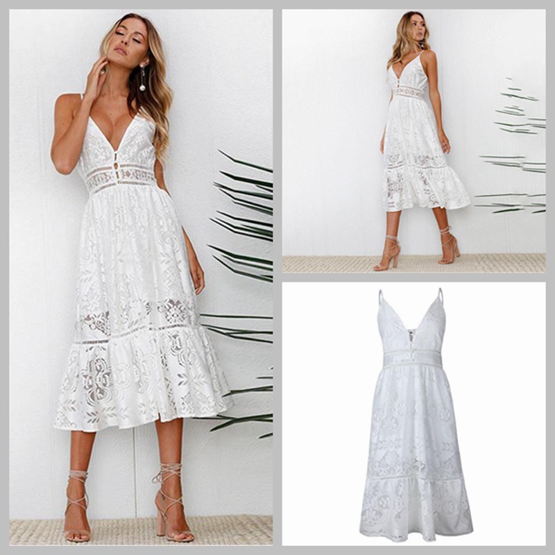 

Suit-dress Sexy Skirt Lace Back Long Dress, White