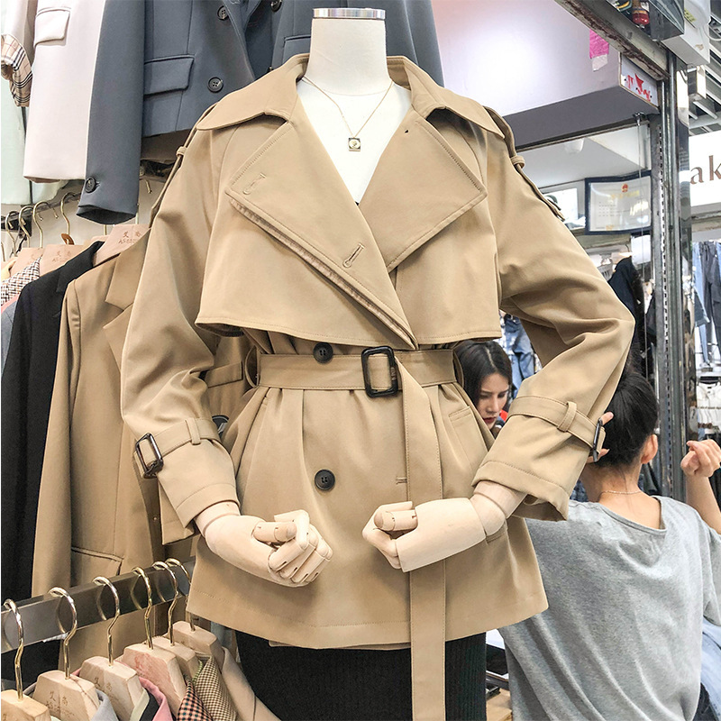 

England Short A Chic Korea Short Windbreaker Trench Coat Jacket Vintage Kawaii Overcoat Female Coats Women Spring Autumn, Black