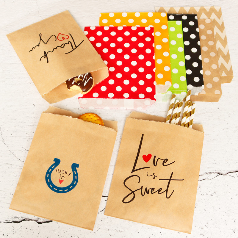 

100pcs Multi Kind&Color Small Kraft Paper Bags Cookies Bags Party Wedding Treat Kid Birthday Packaging Thank You Gift Bag