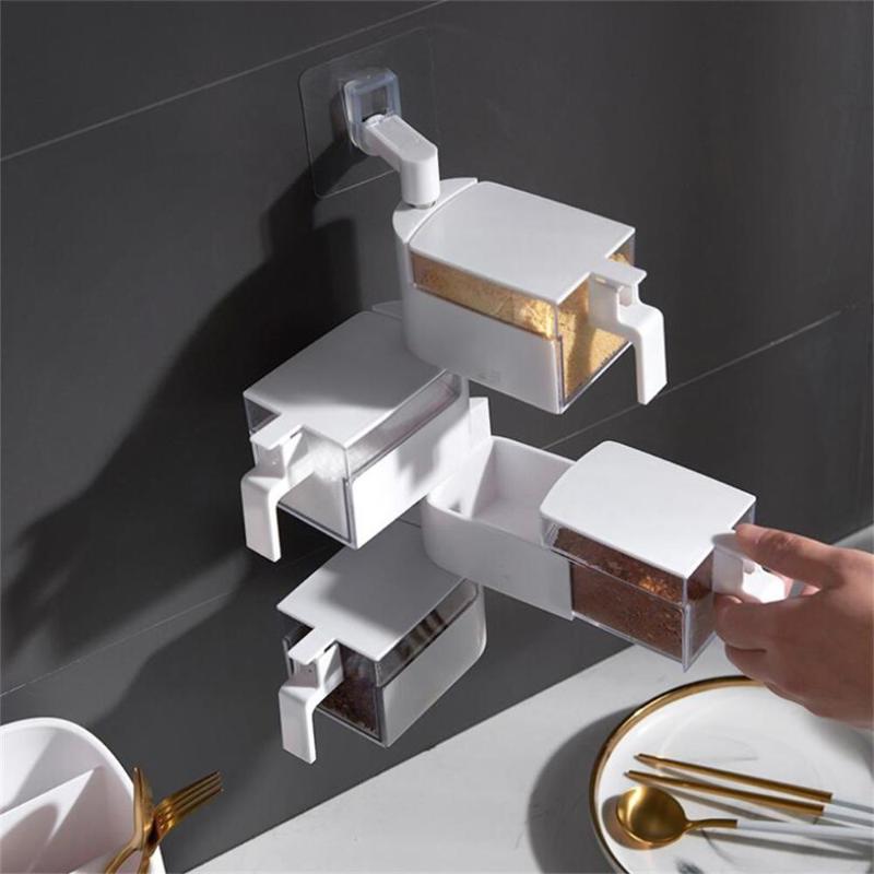 

Multi-Tier 360 Degree Rotating Wall Mount Spice Rack Seasoning Storage Box Jars Organizer Condiment Containers Kitchen Tools