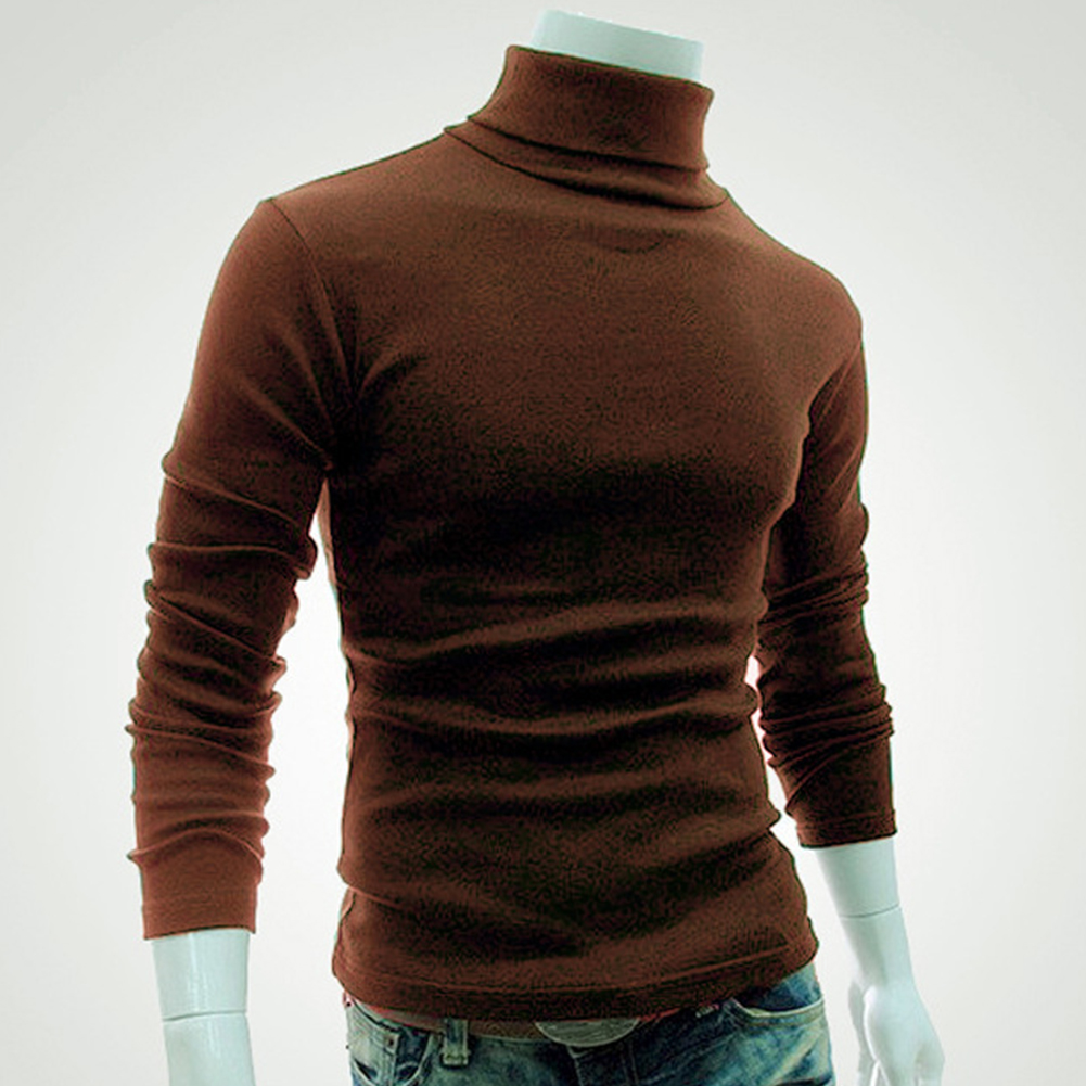 

Mens Casual T Shirts 5 Solid Color For Man's Long Sleeve Slim Turtleneck Pullover Tops Male Wear - Tops Tees, Red