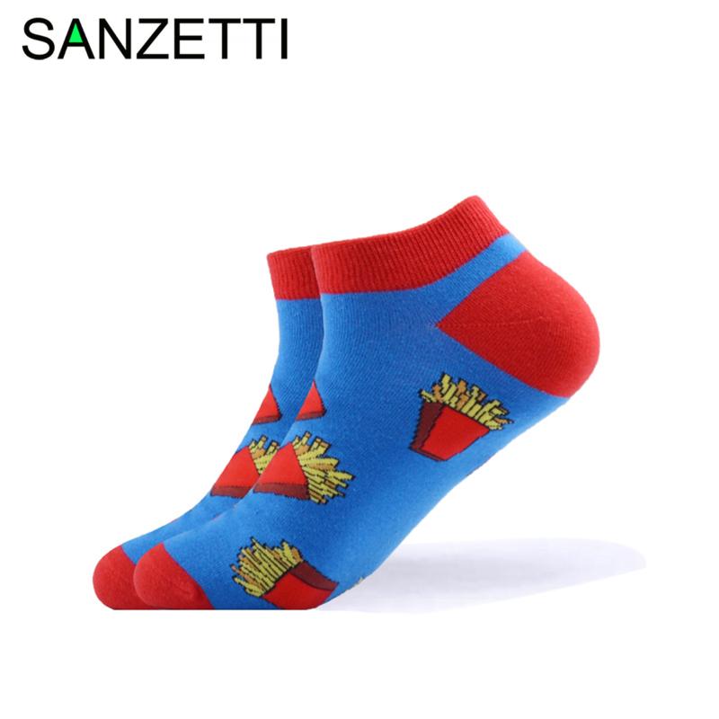 

SANZETTI 1 Pair Of 2020 New Men's Summer Casual Ankle Socks Color Combed Cotton Socks Cock Pattern Dress Wedding Boat, B10116
