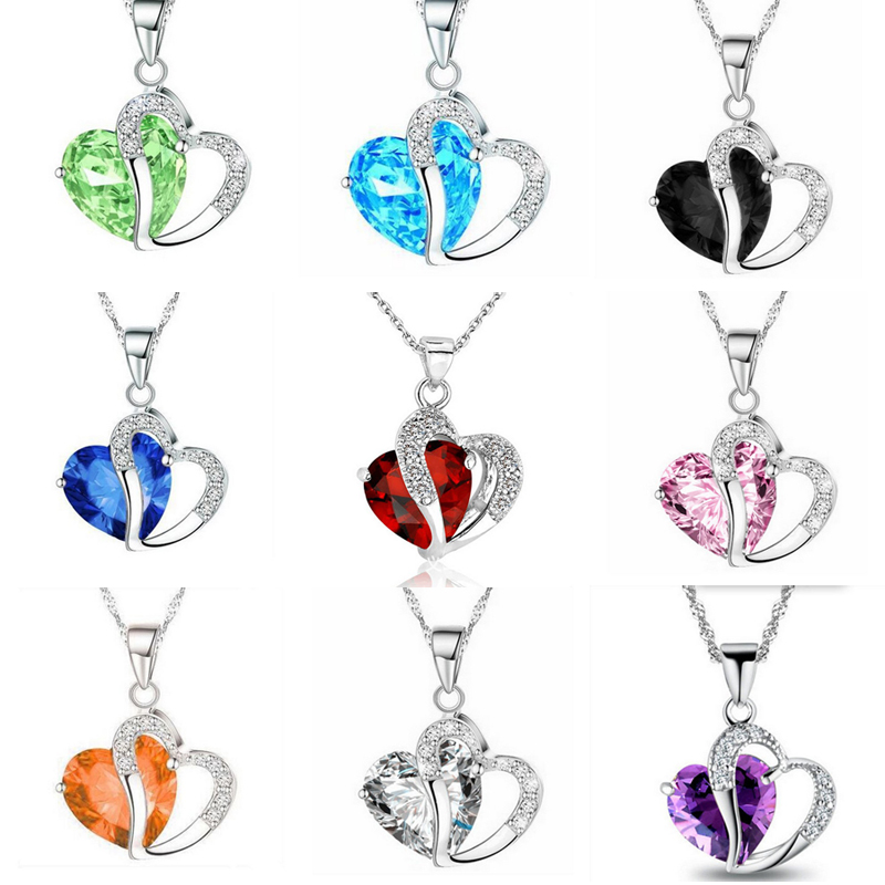 

2019 Luxury crystal CZ Heart Necklace Women Cubic zirconia diamond Love Pendant Silver plated Chain For Ladies Fashion Jewelry Gift