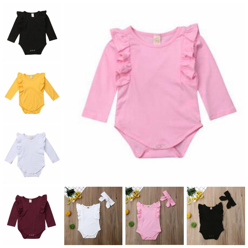 

Baby Girls Clothes Kids Fly Sleeve Solid Rompers Ruffle Boutique Jumpsuits Headband Suits Fashion Casual Onesie Kids Climbing Clothes D5261, Mixed colors;random delivery