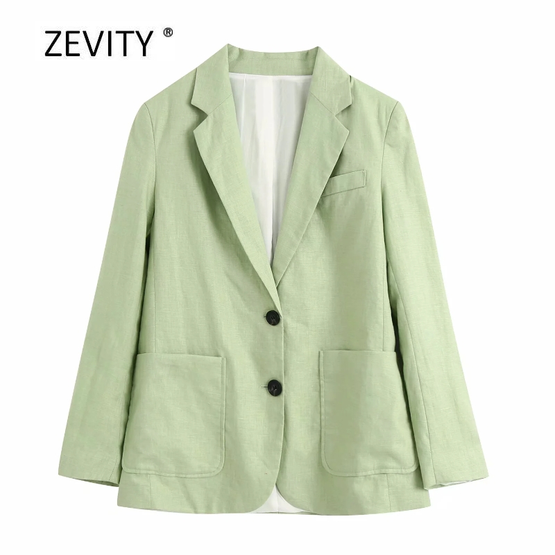 

Zevity women solid color pockets patch linen blazer notched collar long sleeve office lady causal stylish outwear coat tops C507, Bb ct507