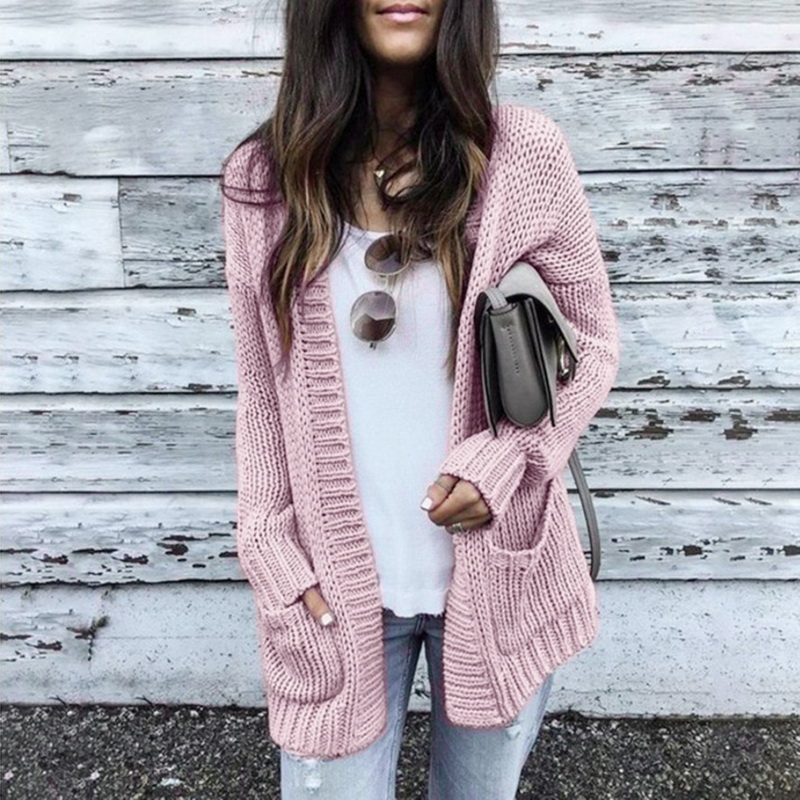 

Laamei Autumn New Fashion Women Long Sleeve Loose Knitting Cardigan Women Sweater Knitted Pull Femme Sueter Mujer Invierno 2019, Pink-style 1