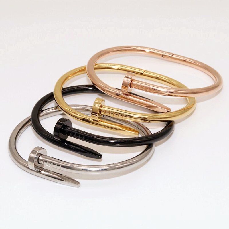 

316L Stainless Steel Lov nail Bangles H T mens gold screw Bracelets luxurous jewelry women Diamonds Love bangle with bag, Black
