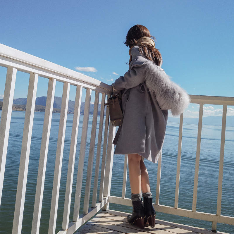 

Mishow hooded Wool Blends women coats 2019 spring long straight women outwear covered button casual tops MX16D9615, As pic