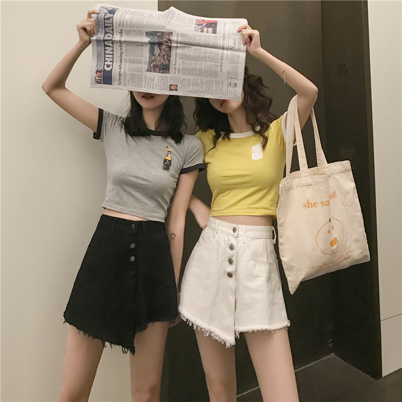 

Denim High Waist Women Shorts White Black 3702