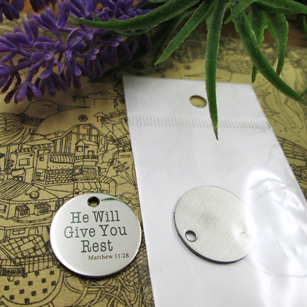 

40pcs--"He Will Give You Rest Matthew 11 28"stainless steel charms more style for choosing DIY Charms pendants for necklace