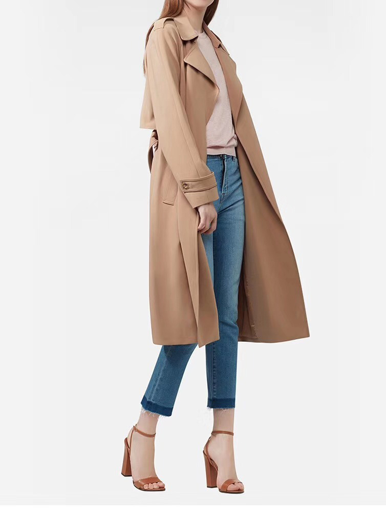 

2019 New Classic Commuter Temperament Versatile Lace Long Trench Women Fashion Jacket Long Coat Women, Blue