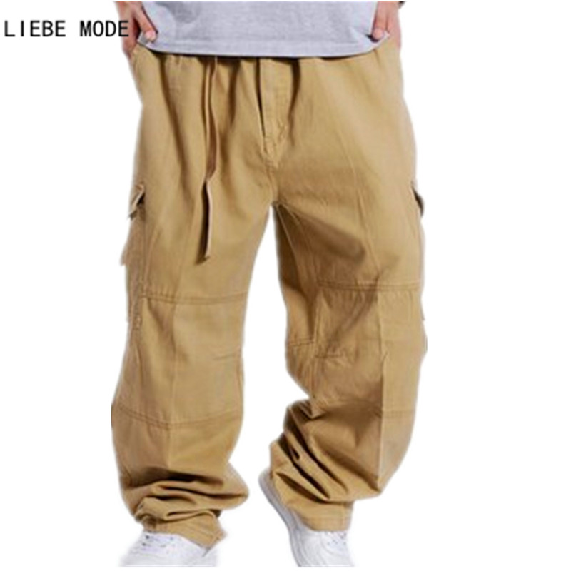 

Men's Pants Mens Loose Baggy Belt Cargo For Men Multi Pockets Hip Hop Tactical Pant Streetwear Casual Wide Leg Trousers, Black