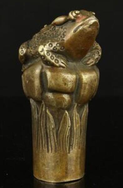 

Pure Copper Brass Grandpa Good Lucky Old Collectible Handwork Carving BRASS Spittor Cane Head Walking Stick Gifts