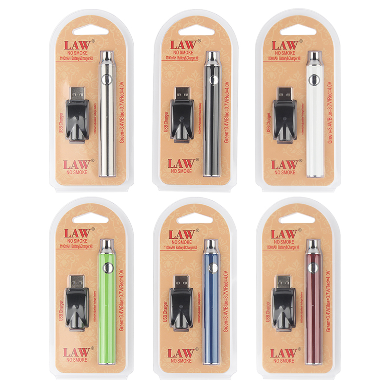

1100 mAh Preheat VV Vape Pen Law Preheating Battery Variavle Voltage 510 Thread Cartridge + USB Charger Blister Package Kit