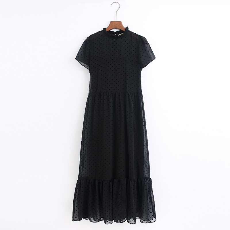 

2020 fashion women dots black dress ruffles collar short Sleeve Ladies elegant midi Dress Vestidos, Beige