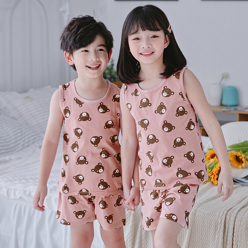 

2 Pieces On Sale Kids Summer Clothing Sets For Boys Girls Cotton Tank tops + Beach shorts Pajamas Clothes For 3-8 Years, 006