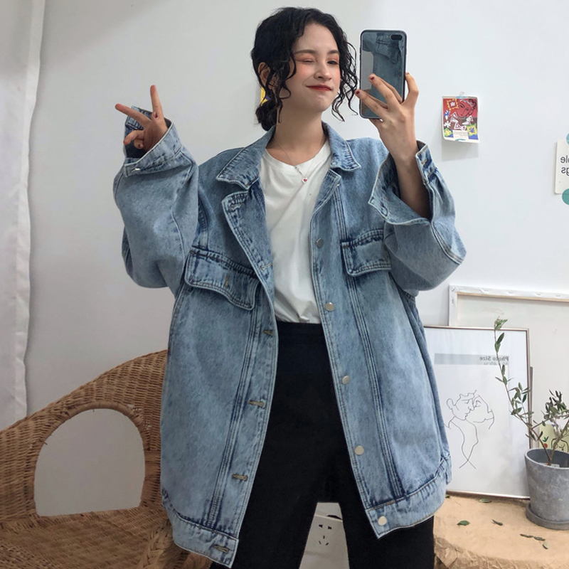 

2020 Oversized Basic Coats Denim Jacket Coat Female Casual Harajuku Outwear Loose Vintage Blue Plus Size Women Jeans Jacket