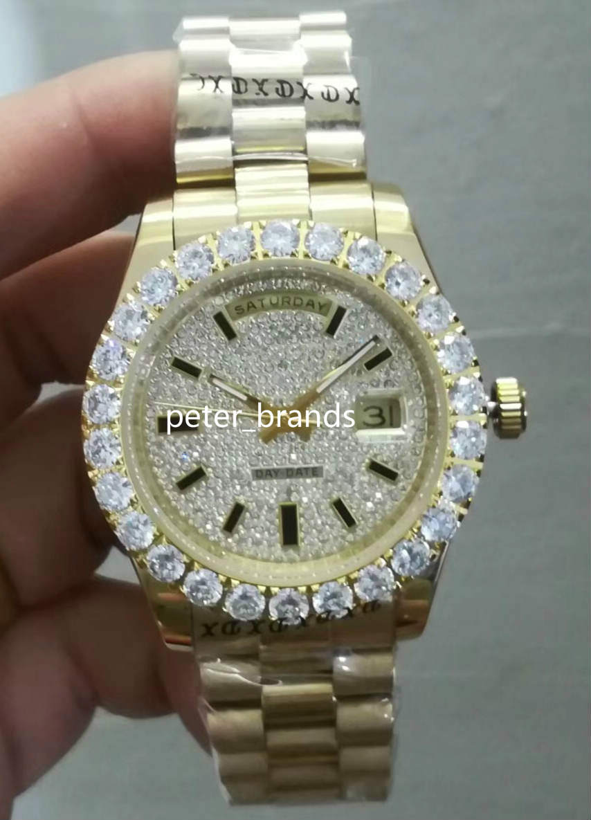 

Prong set diamond men's wristwatch 43MM gold stainless steel diamond dial fashion watches high quality automatic big diamond watch