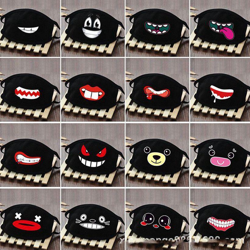 

IN Stock Cotton Dustproof Mouth Face Mask Anime Cartoon Lucky tooth Women Men Muffle Face Mouth Masks Black Creative Masks