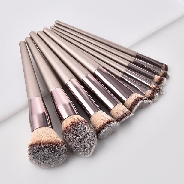 High Quality Champaign gold makeup brushes set 10pcs brush tools & accessories for Eye shadow Loose powder Blush DHL Free Cosmetics brush-image-423938855
