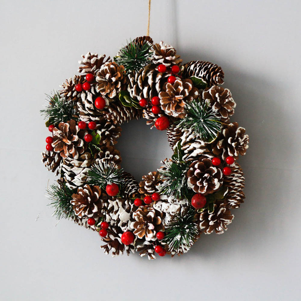 

Natural Handmade Christmas Wreath Home Decoration Door Rustic Natal Festival Party Garland Red Berry Wreaths Guirnalda Navidad, As pic
