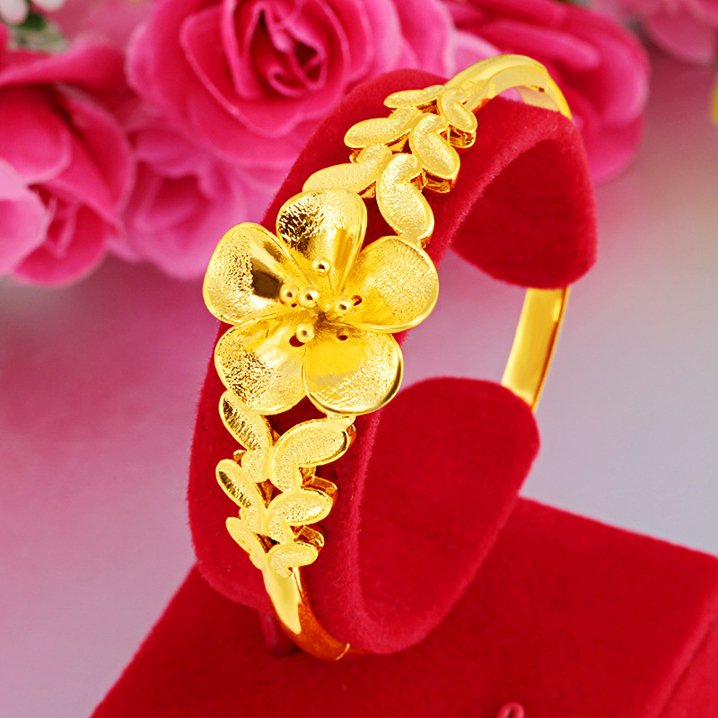 Flower Blossom Design 18K Yellow Gold Filled Beautiful Womens Bangle Adjust Bracelet Gift-image-500754471
