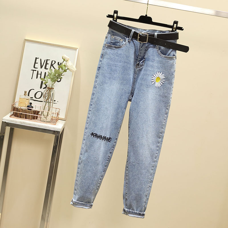 2020 Spring Daisy embrodery Jeans femme taille haute en denim Pantalons femme Street Style Fille 5xl Femmes Taille Plus Jean