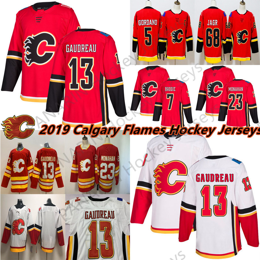 

2019 New Mens Red Calgary Flames 13 Johnny Gaudreau Jersey 23 Sean Monahan Jaromir Jagr 5 Mark Giordano Hocekey Jerseys, White