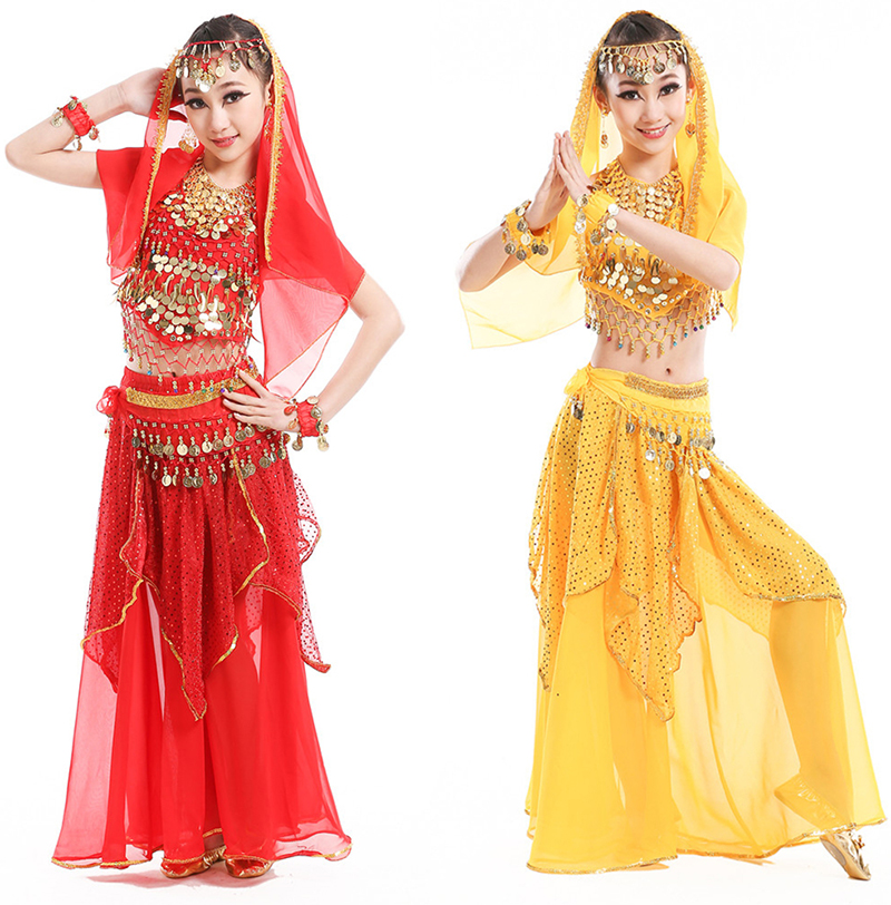 

5pcs Set Children Belly Dance Costume Set Stage Performance Belly Dancing Clothes for girls India dance Bollywood, Pink