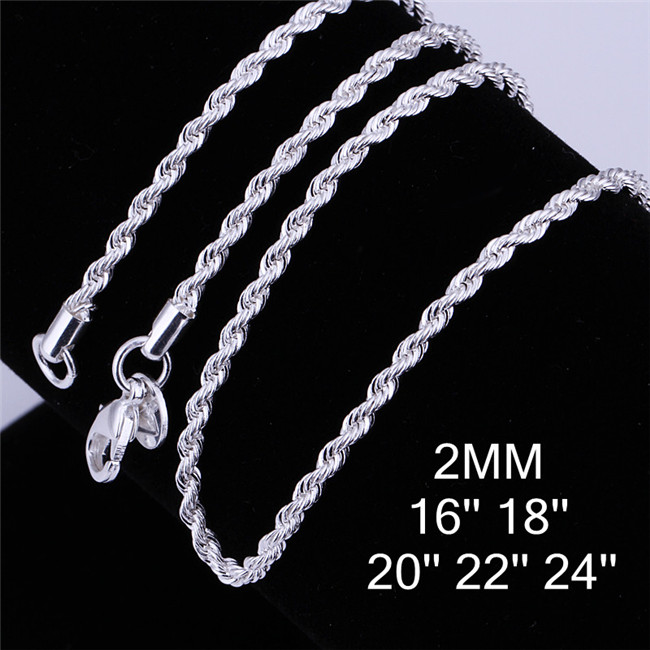 

Plated sterling silver Chains (16 18 20 22 24)INCHS*2MM Flash Twisted Rope Necklace SN226 Top 925 silver plate Chains Necklaces jewelry