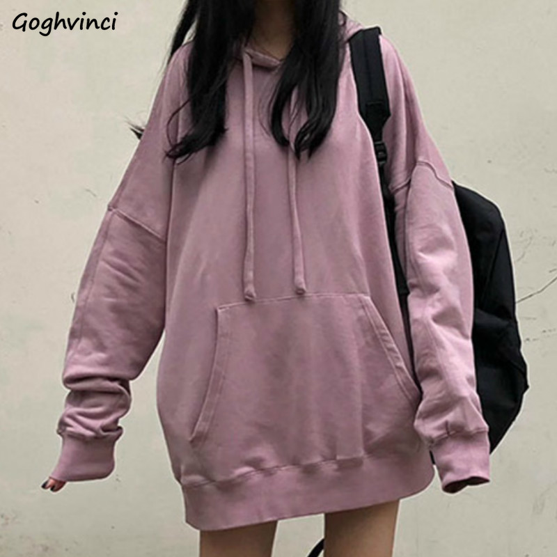 

Women Hoodies Solid Chic Female Ulzzang All-match Loose Lovely Korean Womens Sweet Streetwear Soft Harajuku New Spring Fashion, Black