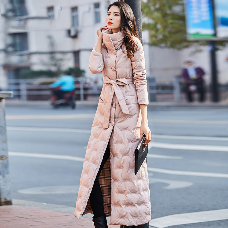 

High Quality Pink Down Coat Women Long 2019 New Winter Slim Down Jacket White Duck Warm Belt Coat Female Outerwear AN101, Black