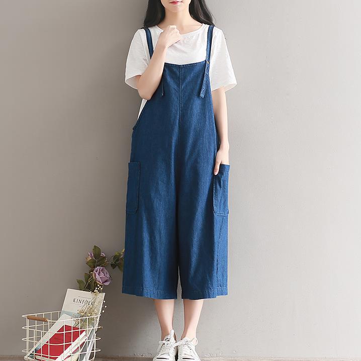 

Large Size Denim Overalls Women Summer New College Loose Casual Wide Leg Overalls Pants Female, Dark blue