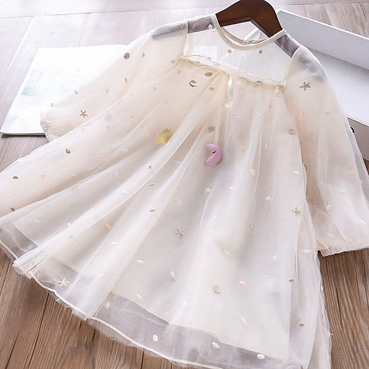 

5250 Cute Embroidery Princess Baby Girl Dress 2020 New Spring Party Wedding Kid Dress For Girl Wholesale Children Clothes Lot, Beige