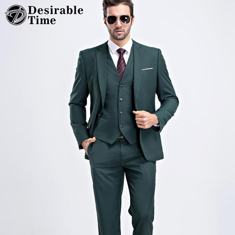 

Wholesale- Men Slim Fit Dark Green Suit -2XL 2017 Fashion One Button Mens Suits With Pants For Wedding Groom DT3871, Jacket pants