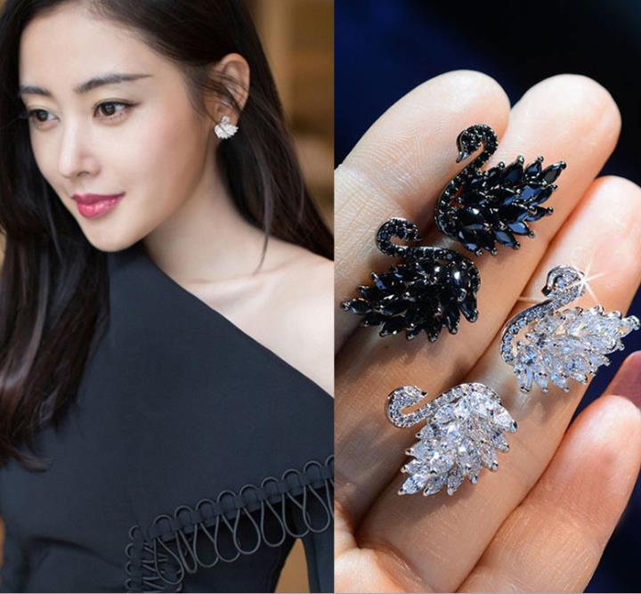 Black Swan full diamond earrings personalized earrings sweet temperament women girls