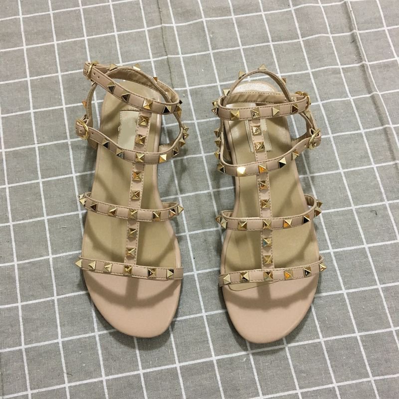 

Hot Sale-35-41Fashion New Arrival Hot Sale Rivets Style Classic Quality Double Straps Sandal Designer Flat Sandal, Black