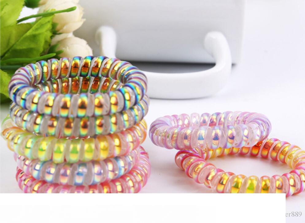 5Pcs//Set Rainbow Unicorn Pendant Hair Tie Unicorn Plastic Hair Ring Rainbow Bracelet Rubber Band Spiral Hair Ties No Crease Elastic Ponytail Holders Phone Cord Traceless Hair Ring Suitable