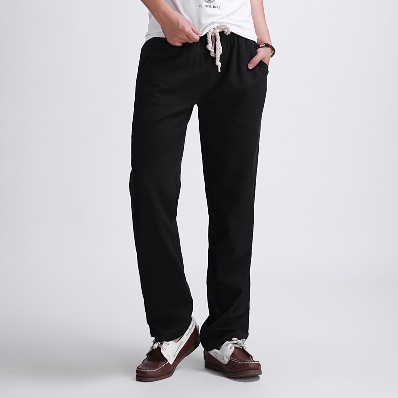 

Summer Breathable Cotton Linen Pants Men Loose Beach Casual Trousers Large Size M-5XL Male Sweatpants Full Length Straight Pants, Light khaki