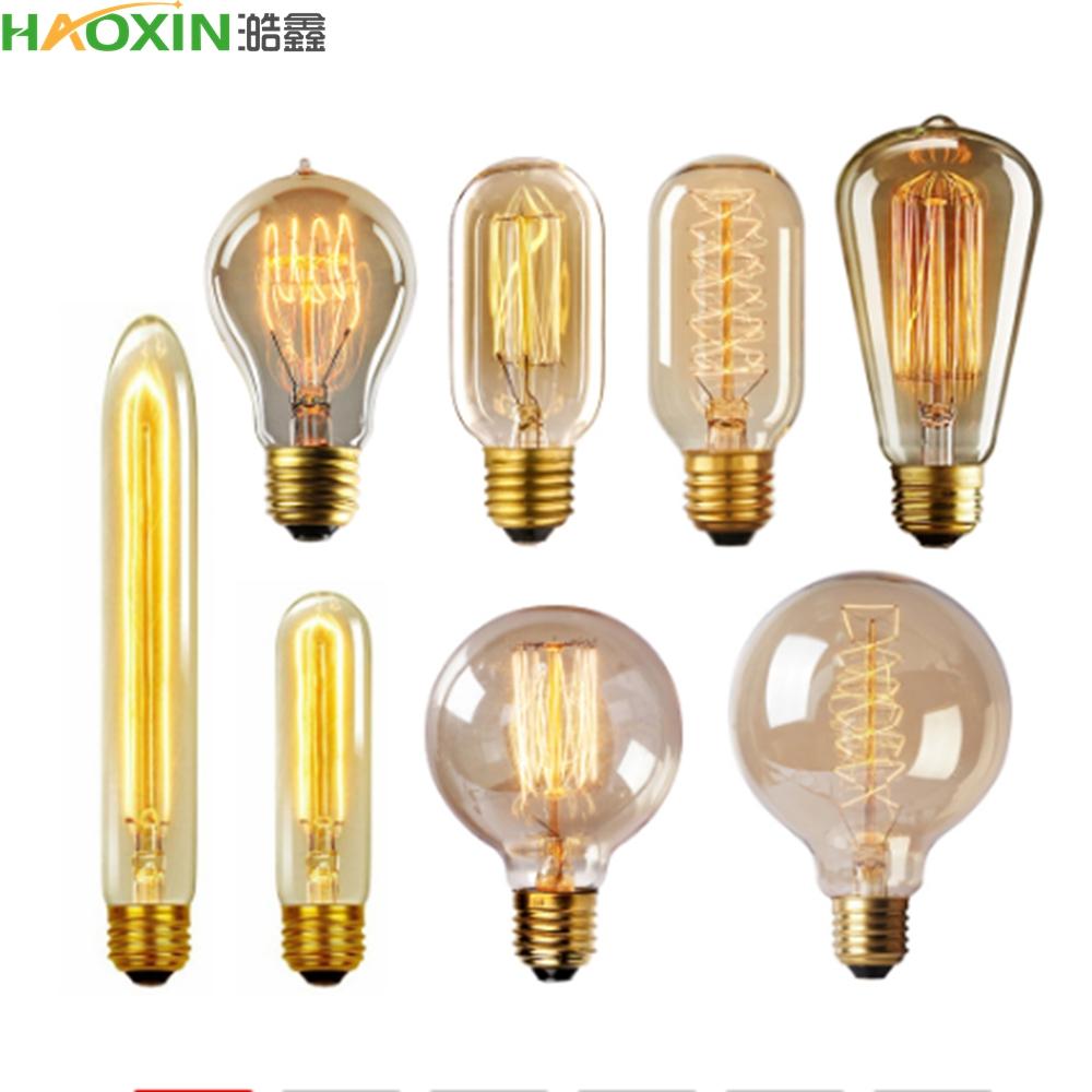 Vintage Edison Light Bulb Tungsten Filament Bulb Screw E27 G125-1 220V 40W