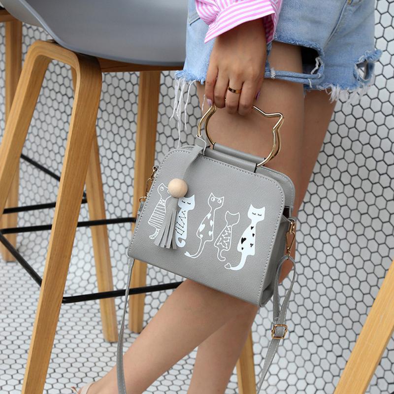 

MOLAVE Handbags Animal Printing Messenger Bag Women Cute Cat Pattern Tassel Shoulder Crossbody Bag handbags luxury Jun5, Black