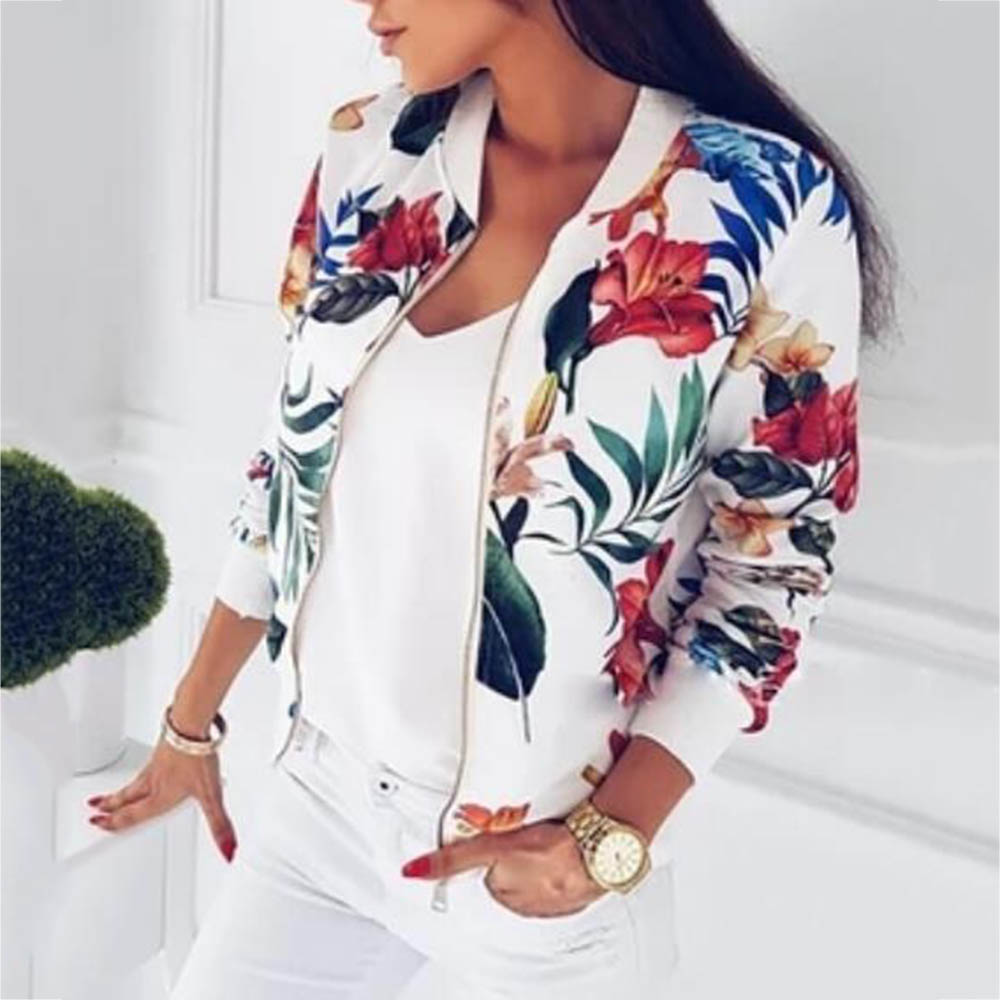 

8 Colors Bomber Basic Jacket Women Zipper Long Sleeve Outwear Casual Tops Female Coat Kimono Basic Bomber Jacket Women Floral, Light blue