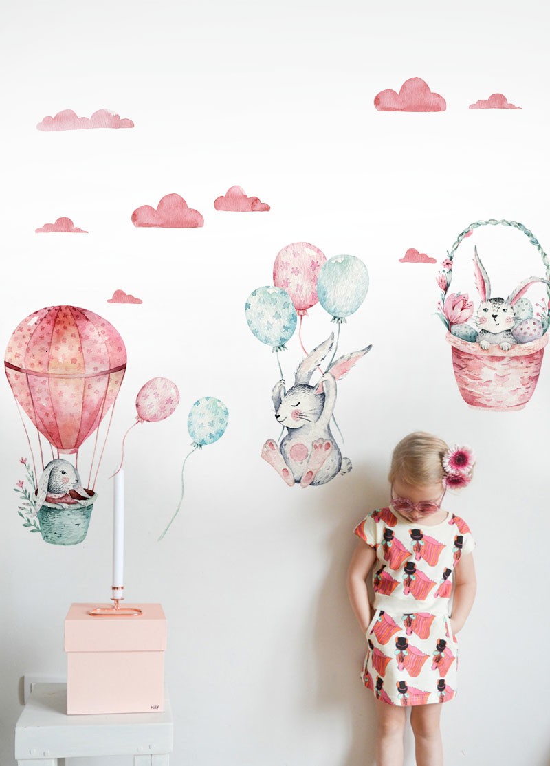 Wall Stickers For Kids Rooms Bedroom Decor Hot Air Balloon Watercolor Mural Modern Home Decoration Pink Sticker Baby Diy Art Cj191209 Kitchen Wall