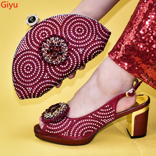 

New Arrival Italian Shoes and Bags To Match Shoes with Bag Set Decorated with Rhinestone Latest Women and Bag Set In Italy NJ1-20, Purple