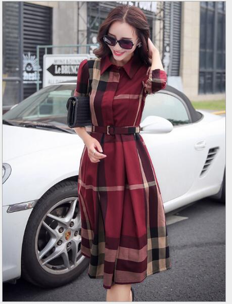 

Spring Autumn Winter Vintage Plaid Dress Plus Size Dress Woman Elegant Printed Dresses Women Lady Office Party Long Sleeve Dress Vestido, Black;gray